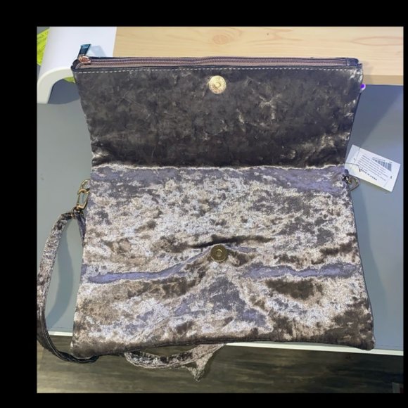 Elegant fashion purse, grayish purple velvet with colorful embroidered designs - Picture 3 of 8